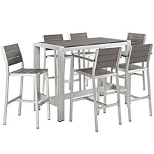 Modway Shore 7-Piece Aluminum Outdoor Patio Pub Bistro Set Silver Gray