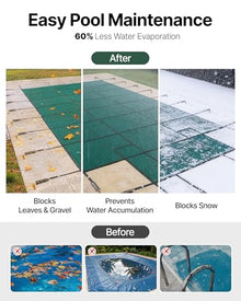 VEVOR Pool Safety Cover, Fits 16x32ft Rectangular Inground Winter Swimming Pools, with 4x8ft Center End Step, Triple Stitched, High Strength Mesh PP, Great Rain Permeability, Installation Hardware