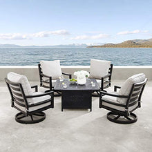 Oakland Living AZHUDSON-RONIN-5PC-AC Aluminum 42 in. Square Table Four Deep Seating Swivel Rockers, Fire Beads, Lid and Fabric Covers Patio Furniture Set, Antique Copper