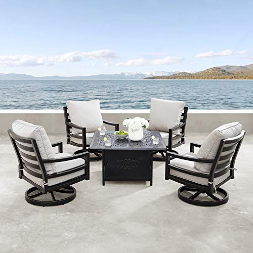 Oakland Living AZHUDSON-RONIN-5PC-AC Aluminum 42 in. Square Table Four Deep Seating Swivel Rockers, Fire Beads, Lid and Fabric Covers Patio Furniture Set, Antique Copper