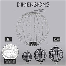 Wintergreen Lighting Commercial LED Large Light Ball Christmas Light LED Sphere Outdoor Christmas Light Decoration, Fold-Flat Metal Frame (37, White Frame/Warm White Lights)