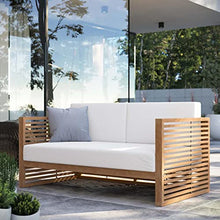 Modway Carlsbad Modern Teak Wood Fabric Patio Loveseat Natural White
