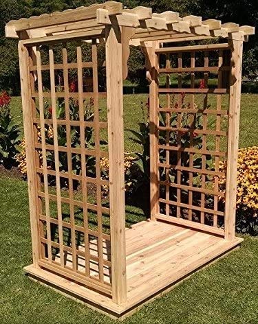 Backyard Crafts Amish-Made Lexington Style Cedar Arbor with Deck 4' Wide Walkthrough Mushroom Stain