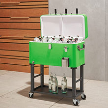 Trinity 80 Quart Beverage Cooler with Foosball Table Top, Rolling Cart, Storage Shelf, Detachable Tub, 96 Can Capacity, Electric Green
