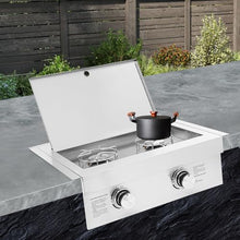 2 Burner Natural Gas Drop-in Cooktop, Outdoor Built-in Stove for Patio Kitchen Villa, 304 Stainless Steel Gas Stove with Cover, 70K BTU (3.5KW x2), Easy Clean & Mounting Brackets Included