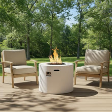 Christopher Knight Home Hiro Outdoor Propane Fire Pit Table with Lava Rock, No Assembly MGO Tank Table for Patio/Deck, 40000 BTU, Round Tabletop Fire Pit Outdoor, Patio Fire Table, White