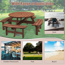 Sturdy Outdoor Picnic Table with Integrated Benches for Backyard, Patio, Garden and Camping Use – Rust-Resistant Steel Frame & Weatherproof Wood Composite Top (NEW 8-Person Wooden Round Table Brown)