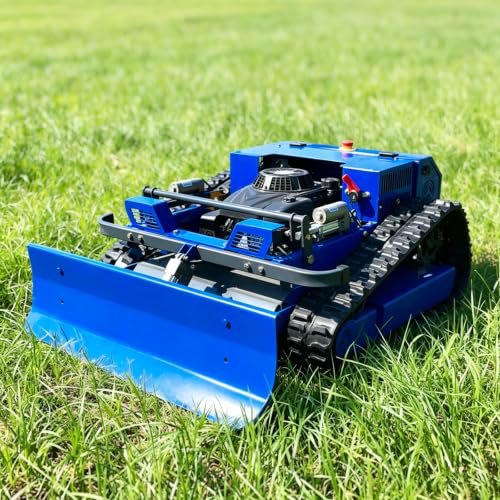 Tracked RC Lawn Mower with Snow Plow – 7.5HP Petrol, 800m Remote, 21.7" Cut, 0.79-5.9" Height, Brushless Motor – for Garden, Farm, Snow Clearing – All-Terrain Year-Round Utility