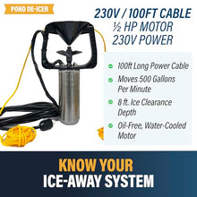 Ice Away Pond and Dock Deicer, 1/2 HP 230v, 100ft Long Power Cord – Deicer for Large and Small Outdoor Ponds and Lakes with Fish, Prevents Ice Build Up – Energy Efficient Pond De-Icing System