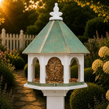 Large Octagon Wild Bird Feeder Solid Cellular PVC Verdigris Copper Roof Made in The USA (SF18V) (White, 4"x4" Mount)