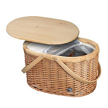 cilio Ancona Picnic Basket for 4 People, Braided Basket with Pine Lid, Picnic Basket with Cooling Compartment Including Plate Set, Cutlery and Glasses, Wicker Basket with Carry Handles, Light Brown