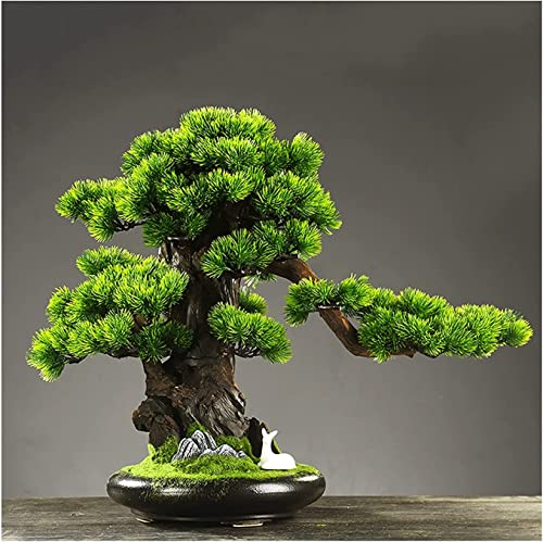 LSHAOBO Artificial Bonsai Welcome Pine 19-Inch Simulation Potted Bonsai Home Office Opening Gift Fake Plant Decoration
