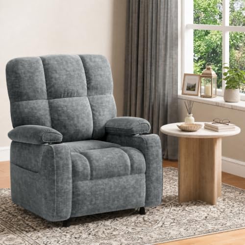 Pipishell Power Recliner Chair for Adults, One-Touch Synchronized Reclining, Oeko-TEX Chenille Fabric Electric Recliner with Remote USB Ports, Cup Holder & Side Pockets, for Living Room & Bedroom
