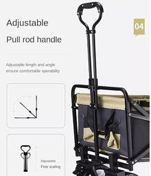 IRYZE Outdoor Utility Wagon Outdoor Folding Utility Wagon Heavy Garden Transporter Folding Camping Trailer Portable Shopping Cart Adjustable Handle Grocery Cart