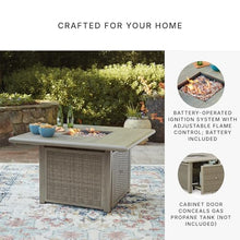 Signature Design by Ashley Haven Retreat Casual Weather Resistant Outdoor Fire Pit Table with 50,000 BTU Burner, Beige