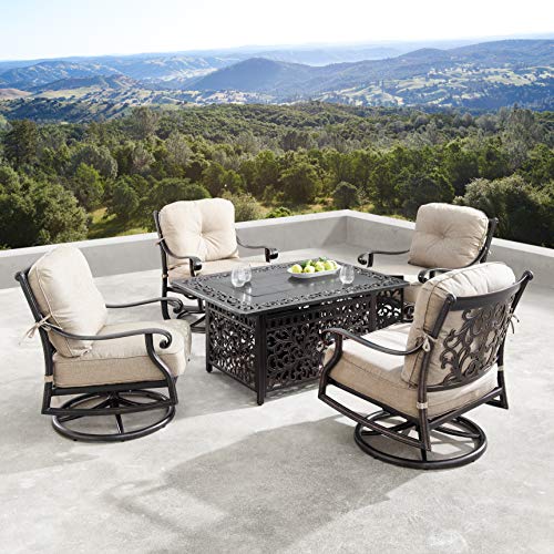 Oakland Living Aluminum 48 in. Rectangular Fire Table Set with Four Deep Swivel Rockers Antique Copper