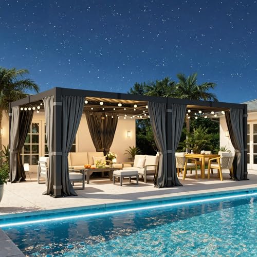 12' x 20' Pergola with Adjustable louvered Roof and Aluminum Frame