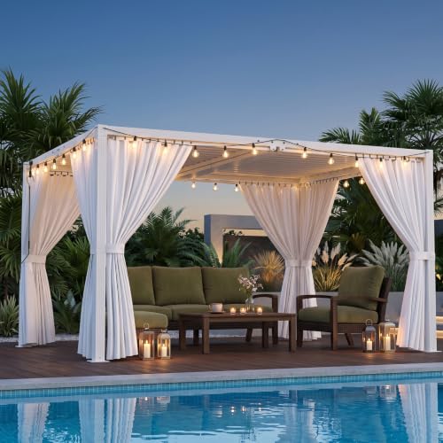 ADRERIC Louvered Pergola 10'x13' Outdoor Pergola with Roof, Heavy Duty Aluminum Frame & Waterproof Curtains, Hardtop Gazebo with Adjustable Louvers for Patio, Deck and Backyard, White