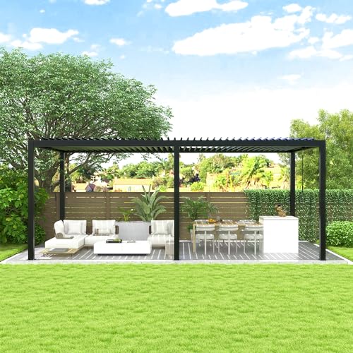 Aluminum Pergola with Adjustable Louver Roof, 10x19ft Outdoor Shade Structure for Patio, Backyard, Garden - Black