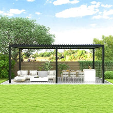 Aluminum Pergola with Adjustable Louver Roof, 10x19ft Outdoor Shade Structure for Patio, Backyard, Garden - Black