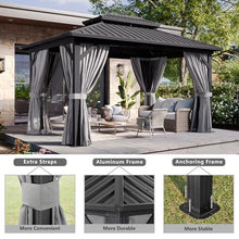 Aoxun 10Ft x 14Ft Hardtop Gazebo Aluminum Outdoor Pavilion with Netting and Curtains Gray