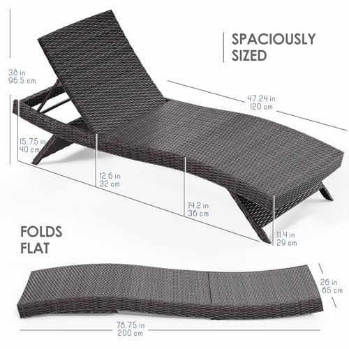 Nestl Outdoor Lounge Chair Set of 4, Wicker Reclining Patio Chairs Brown