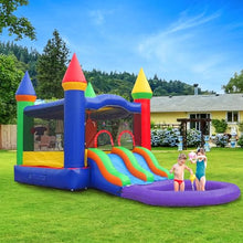 Pogo Bounce House Inflatable Castle Combo with Slide and Water Pool Rainbow