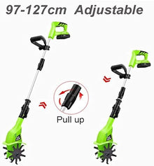 Cordless Tiller Rotavators, Electric Garden Hand Tiller Cultivator with 4000Mah Rechargeable Lithium Battery and Charger, Portable Soil Tiller