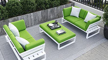 ZURI Modern Kore Outdoor Ottoman with Quick Drying Cushions and Aluminum Frame White/Lime