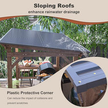 AMNOOI 13' x 6.5' Spacious Wooden Pergola Grill Gazebo with Metal Roof and Built-in Bulbs Brown