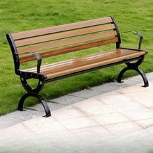 TBLOTYD Modern Outdoor Park Bench - 71" Corrosion Resistant Metal Frame, Light Brown Wooden Seating with Backrest, Ideal for Patio, Lawn, Yard, Porch - Stylish Garden F
