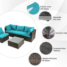 YWMLFZ 6PCS Patio Rattan Furniture Set 30" Fire Pit Table W/Cover Cushioned Turquoise