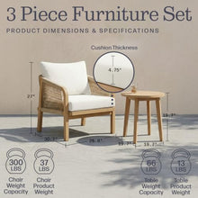Alaterre Furniture Lusso 3 Piece Outdoor Patio Furniture Set - Weather-Resistant Eucalyptus Wood Patio Table and Chairs Set of 2 - Modern Outside Furniture Set for Porch, Deck, or Poolside (Natural)