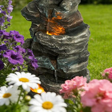 6-Tier Cascading Stone Water Fountain Outdoor Indoor Freestanding Resin Waterfall Feature with 3 LED Lights,Quiet Pump, Natural Rock Accent for Garden Patio Yard Deck Porch