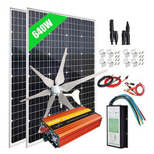 600W(640W) Solar Wind Power Kits Garage Off-Grid System for Charging 12V 24V Battery：400W Wind Turbine Generator + 200W Mono Solar Panel + Hybrid Charge Controller+1000W Inverter+Accessory