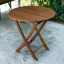 HomeRoots 30" Brown Rounded Solid Wood Folding Outdoor Side Table