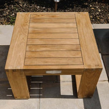 TITAN GREAT OUTDOORS Ash & Ember Sierra Grade A Teak Side Table, 16" Tall Outdoor Hand-Sanded Accent Table, 24"x24" Slated Tabletop, Reinforced with Finger Joints & Solid Brass Hardware