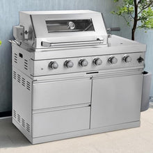 4 Burner Outdoor Kitchen Island with Grill and Side Burner, 72000 BTU Deluxe Stainless Steel BBQ Island, Gas Propane Modular Outdoor Kitchen with Rotisserie, Storage Cabinets & Drawers, 46"W, Silver