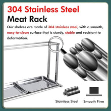Hiedmeil Large Meat Cooling Rack with Double Tray and Hooks, Easy to Clean Stainless Steel Food Dryer for Beef Roast Display (62cm 125cm)