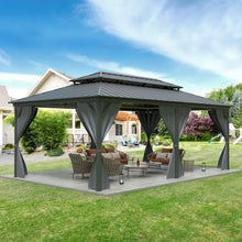 GarveeLife 12x20ft Permanent Hardtop Gazebo with Double Roof, Netting & Curtains, Grey