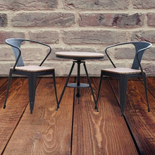 JOSOGO 3 Piece Patio Bistro Set, Outdoor Round Metal Table and Chairs with Wood-Like Top, Weather Resistant Industrial Dining Furniture with Armrests for Balcony, Black/White(Table Two Chairs,70A)