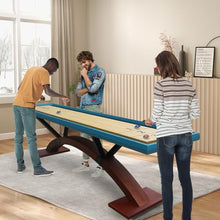 Beneouya Shuffleboard Table Curved Base Blue Top with 8 Pucks