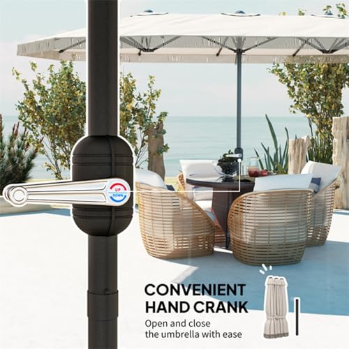Amgalers 15ft Double-Sided Patio Umbrella with Fringe, Crank Lift, Large Outdoor Shade for Backyard, Pool(Cream White)