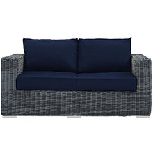 Modway Summon Wicker Rattan Outdoor Patio Loveseat Canvas Navy