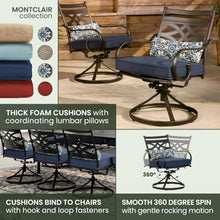 Hanover Montclair 9-Piece Outdoor Dining Set with 8 Swivel Rocker Chairs and Table, Navy