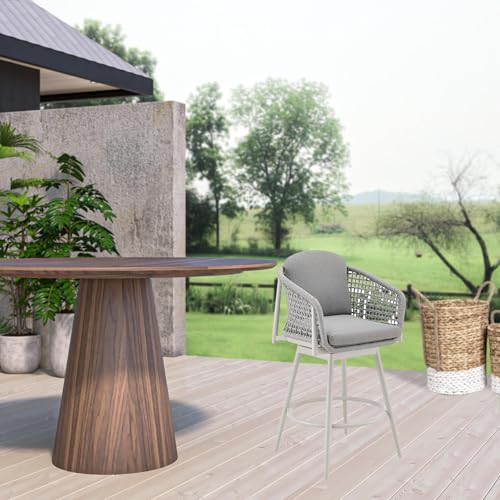 HomeRoots 40" Light Gray Metal Swivel Outdoor Counter Height Bar Chair with Footrest Grey