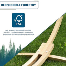 Vivere Double Premium Outdoor Fade and Weather-Resistant Hammock with Solid Pine Arc Stand - 450 lb Weight Capacity (Token Surfside)