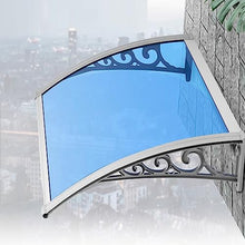 Metal Window Awning Front Door Outdoor Patio Awning Canopy,Uv Rain Snow Sunlight Protection Door Awning,Blue Polycarbonate Cover with Silver Bracket,with Accessories (39"x157")