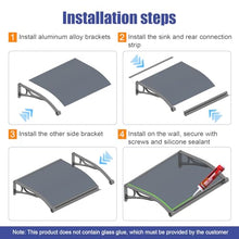Door Awning Window Canopy with Drainage, 60x94 Inch Solid Polycarbonate Awnings for Outside, Porch, Patio, Deck, Sun Shade UV,Rain, and Snow Protection, Aluminum Alloy Bracket