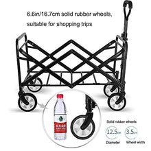 Shopping Cart Folding Portable Trolley Cart, Garden Heavy Duty Wagon with 10.5In Rubber Wheels for Outdoor/Camping/Mall, Double Brake with Ball Bearing